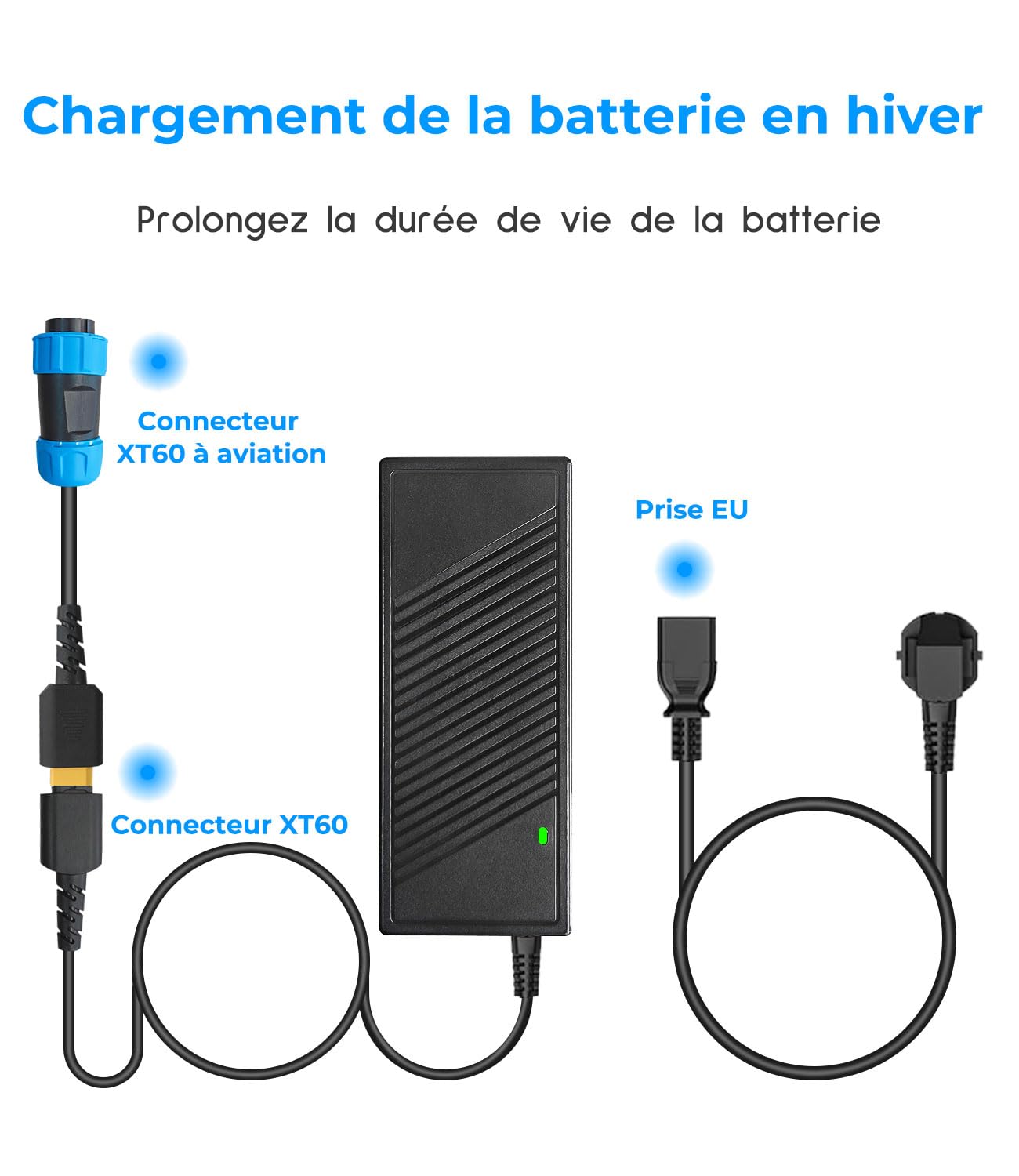 12V/10A 120W et connecteur XT60 vers Aviation, Chargeur AC vers XT60 pour Charger Directement Les Batteries S1000 et S1000 Pro, adapté pour Une Utilisation en Hiver
