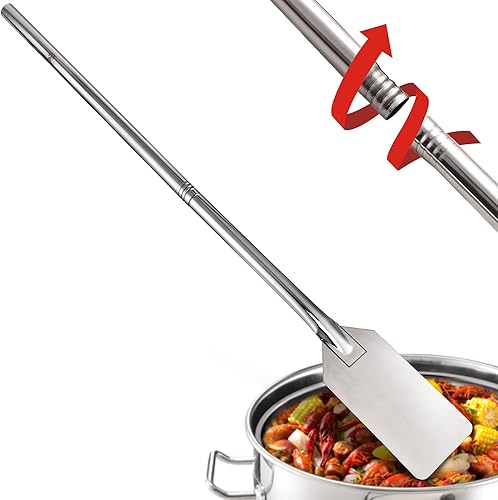 ARC WS121 - Paleta mezcladora de acero inoxidable de 48 pulgadas con roscas, mango extraíble, paleta de agitación larga para cocinar lotes grandes,