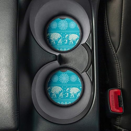 Miniatura 2 de Estampado de elefante azul | Juego de 2 posavasos de coche para bebidas | Accesorios perfectos para automóvil con posavasos absorbentes. El