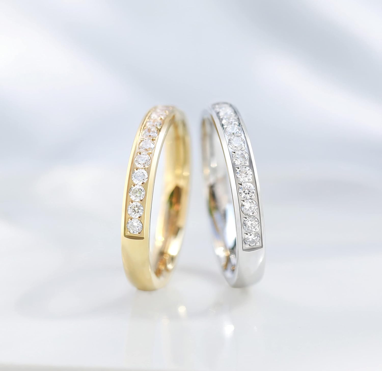 TIGRADE 3.5mm Engagement Ring Half Cubic Zirconia Stainless Steel Eternity Wedding Band for Women Size 3-12.5 - Image 2