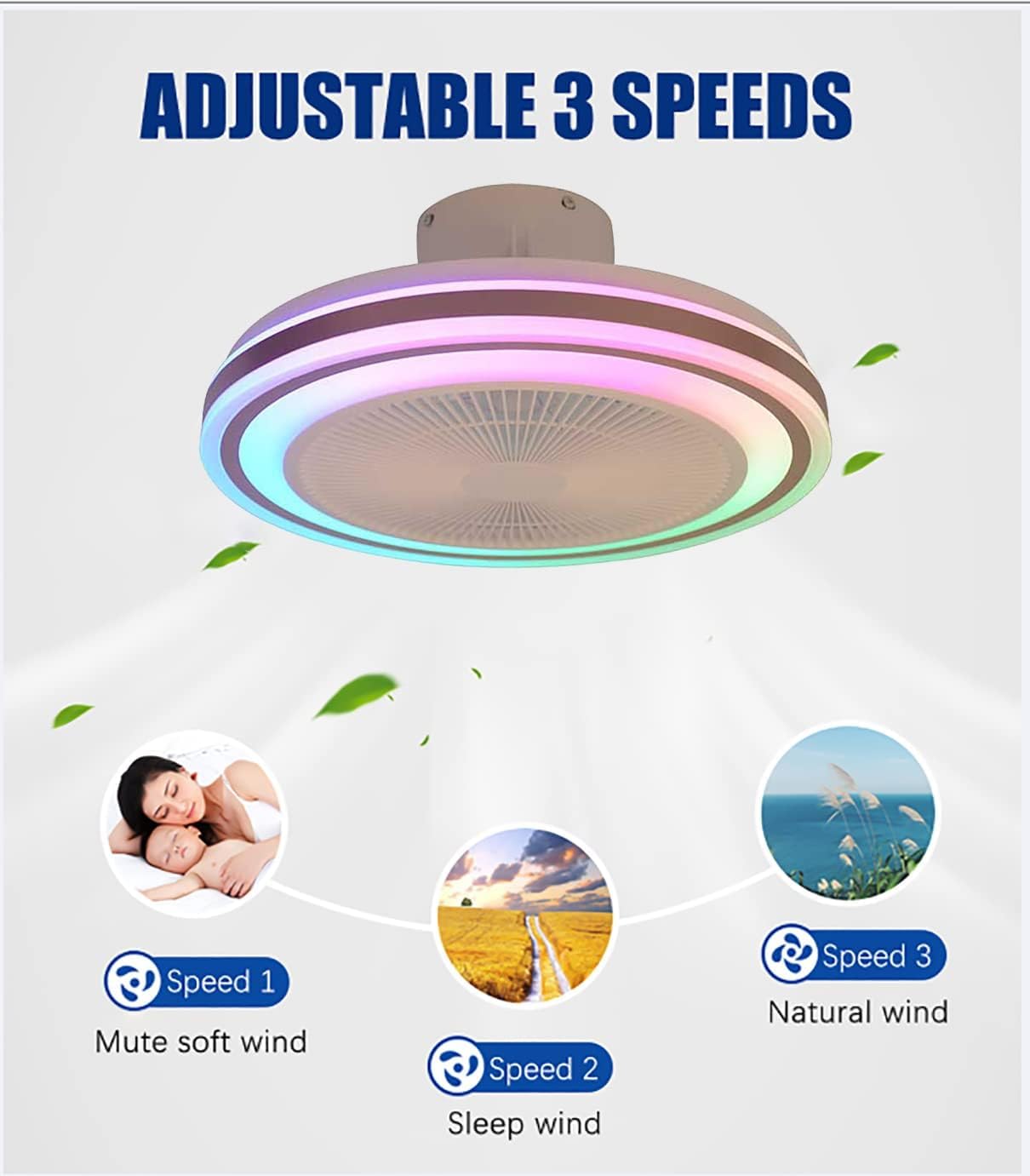 YUNZI RGB Ventilatore Da Soffitto Con Luce E Telecomando Camera Da Letto Plafoniera Ventilatore Soffitto E Cassa Bluetooth Ventilatore Soffitto Con Luce Wifi Moderno 50CM*20CM
