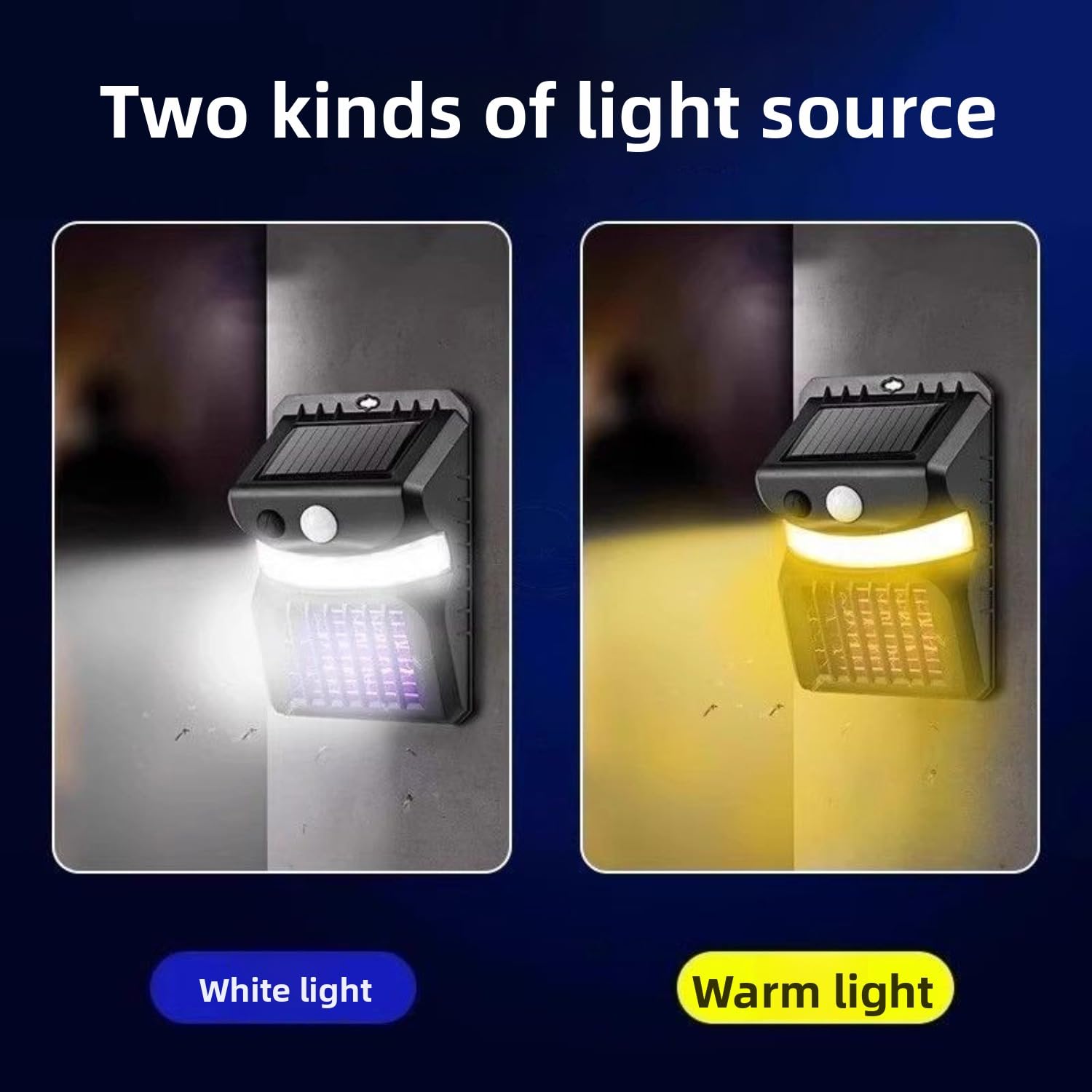 Applique murale solaire avec tue-moustiques – Étanche à LED avec détecteur de mouvement – Lampe de sécurité 2 en 1 à énergie solaire et tueur de moustiques pour terrasse, jardin, cour, clôture
