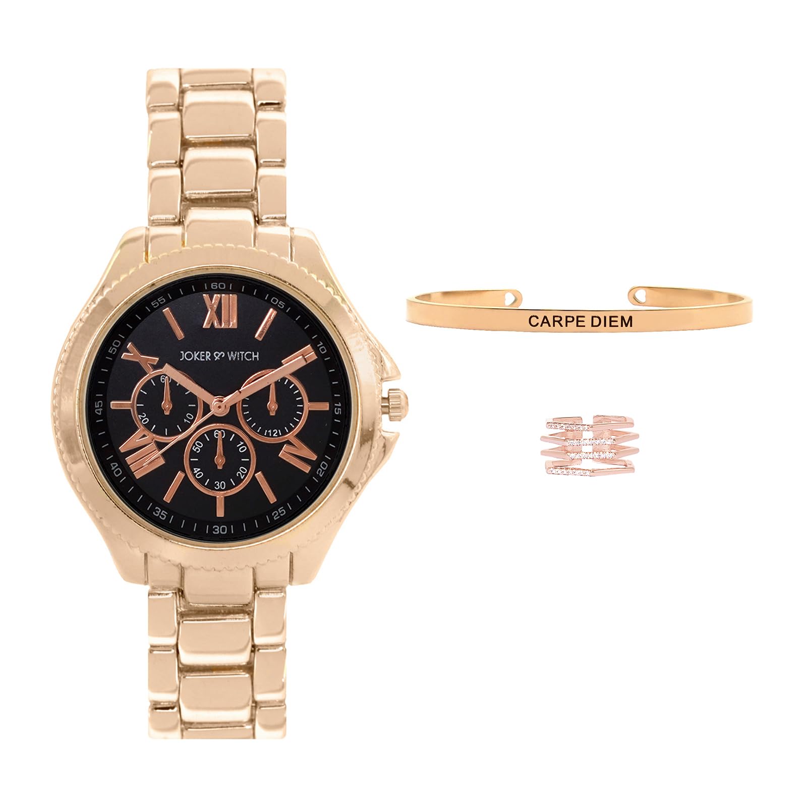 Joker & Witch Stainless Steel Women Vera Love Triangle Analogue Watch, Black Dial, Gold Band (B0C863PQ4B) Amazon Price History, Amazon Price Tracker