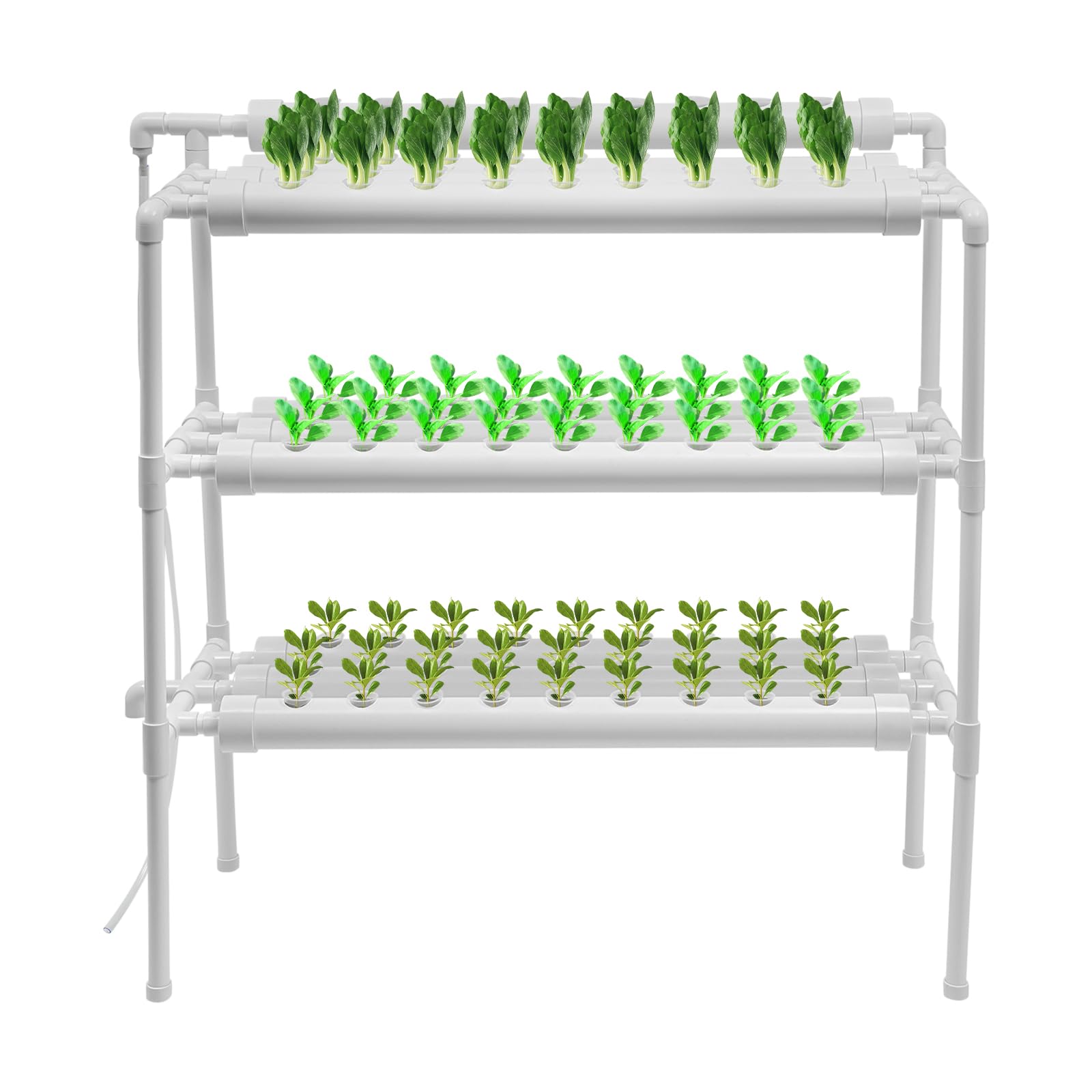 Système de culture hydroponique - Système de culture hydroponique avec 90 emplacements de plantation - 3 niveaux - Système de culture de tubes en UPVC - Économie d'eau - Kit de culture hydroponique