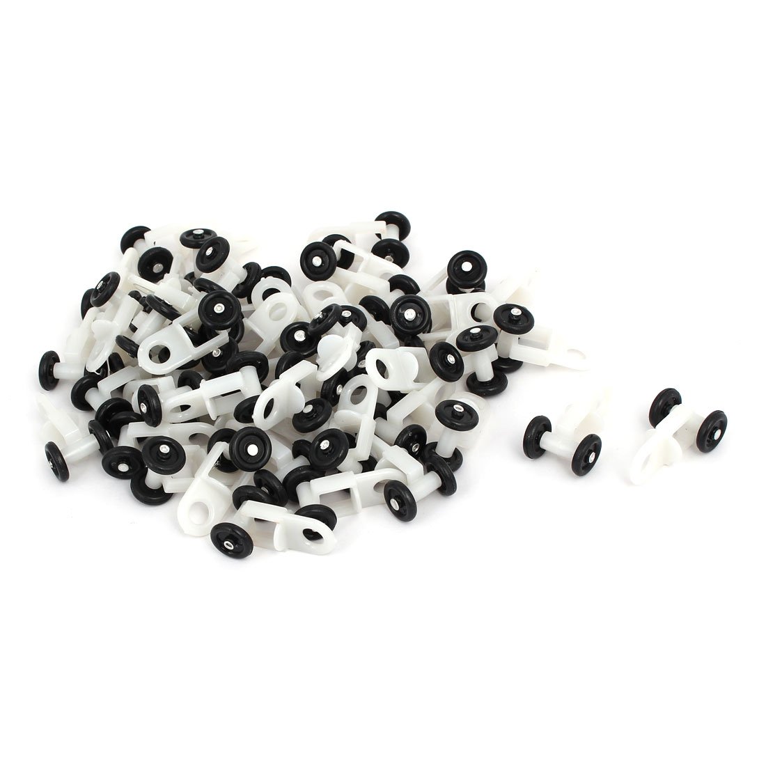 Uxcell White Sourcing Map 12.5Mm Dia Twin Wheel Curtain Track Rail Rollers Gliders Black 50Pcs