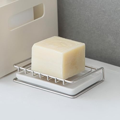 Miniatura 8 de Shimoyama Jabonera de acero inoxidable con bandeja de goteo para fregadero de baño, cocina y ducha, soporte de jabón de secado rápido que mantiene