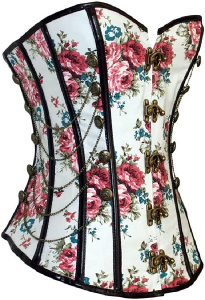 Floral Gothic Women Corset with Flower Print Overbust Shapewear Corselet Bustier Lady Shapers