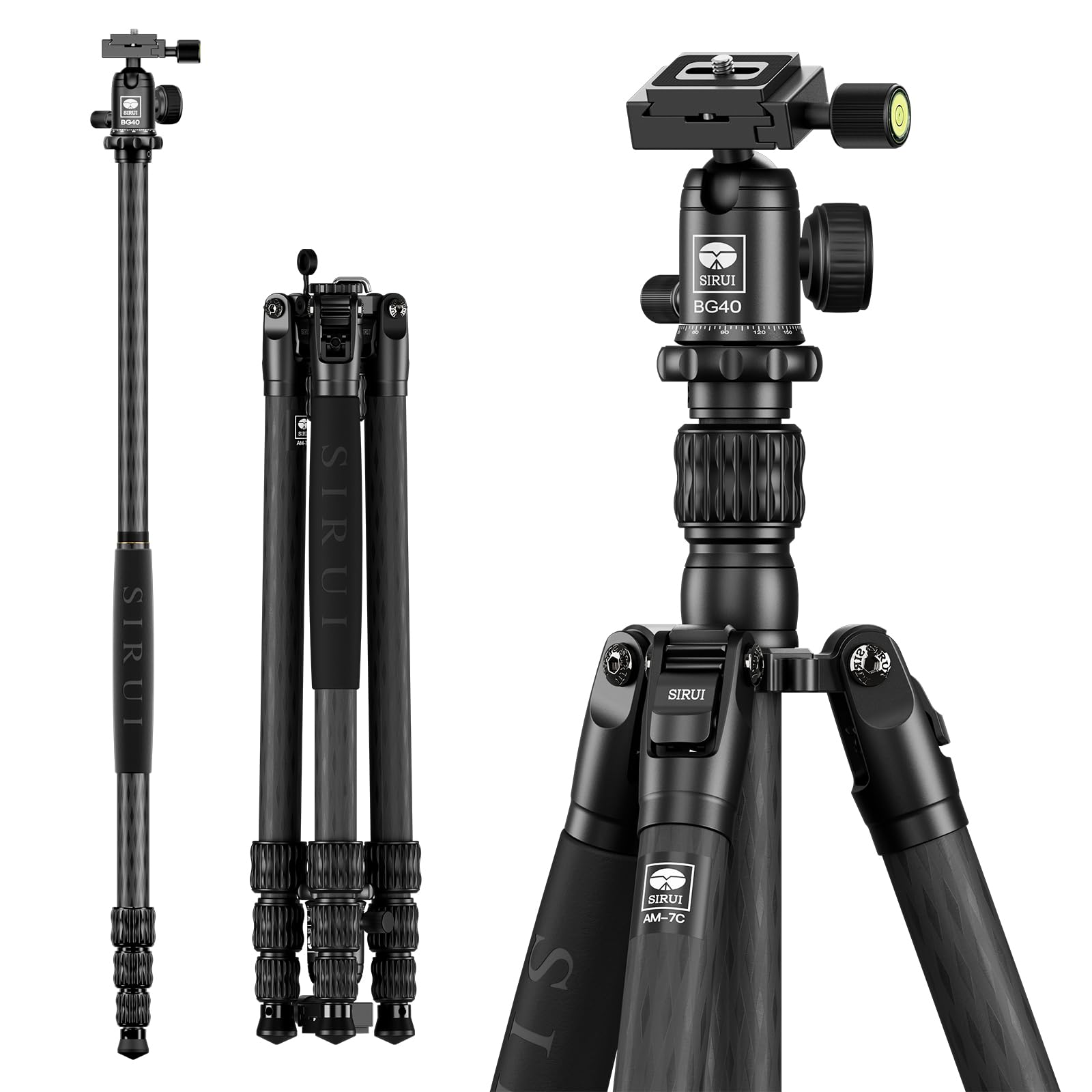 SIRUI AM-7C Carbon statyw podróżny 2 w 1 z głowicą kulową 360°, zdejmowana noga jako kij trekkingowy monopod, nośność 8 kg, maks. 168 cm, lekki statyw do lustrzanek cyfrowych, aparatów bezlusterkowych