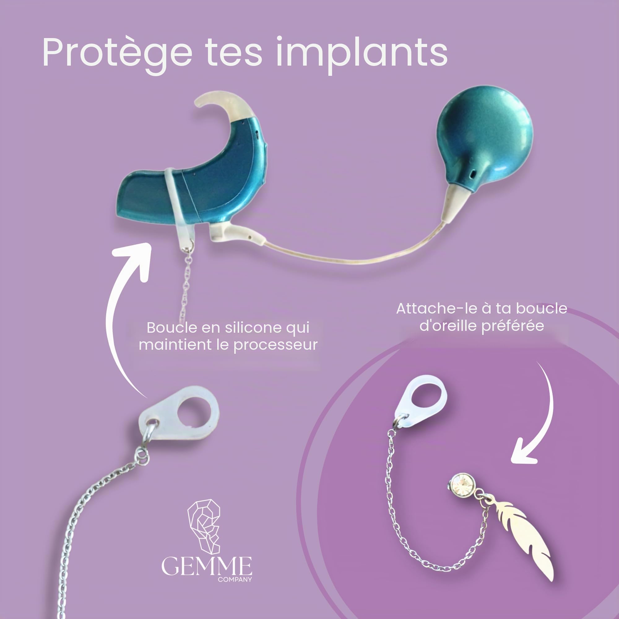 Boucle d'oreille anti-perte pour surdité | Chaîne de rétention pour maintien des appareils auditifs sourds | Empêche les chutes et les pertes d'amplificateurs ou implants cochléaires - Fabriqué à la
