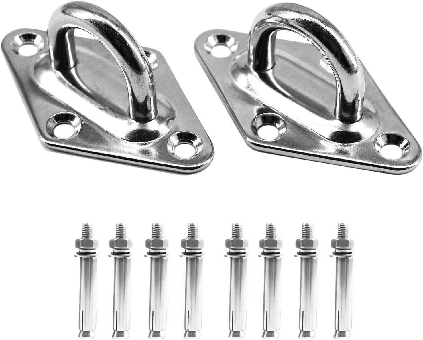 2pcs M12 Rhombic Stainless Steel Ceiling Hooks Heavy Duty,pad Eye Plate U Hooks with Screws for Hanging Yoga Swing Hammocks
