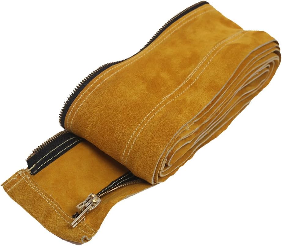 AllyProtect Flame Resistant 23-feet TIG MIG Cable Cover Hose Sleeves Kevlar Stitched Split Cowhide Leather with Zipper 4" x 23'(Golden Color)