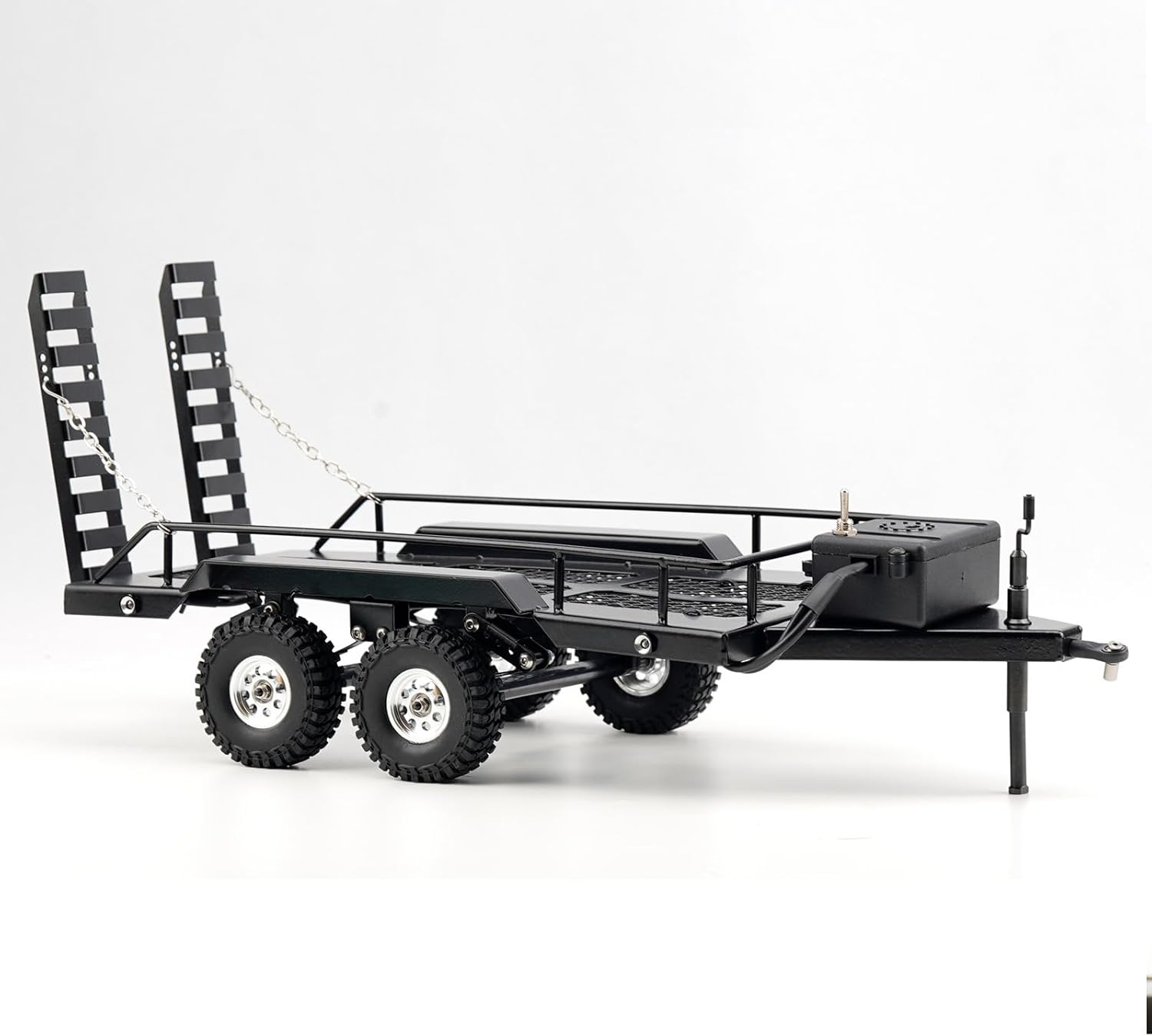 1/24 RC Trailer Metal Hitch Mount Trailer with Light Strip for Axial SCX24 FCX24 Etc 1/24 RC Crawler Car,RC Trucks with Trailers Upgrades Accessories