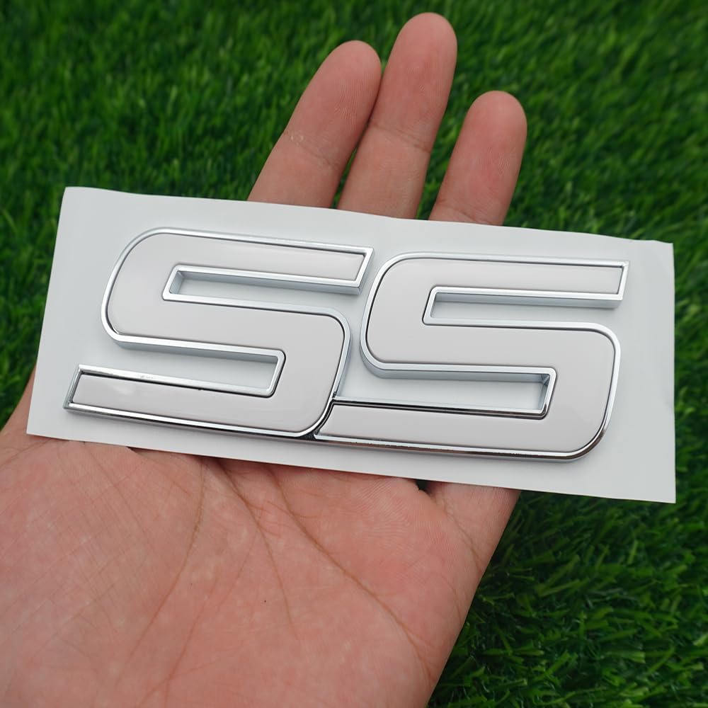 3Pc Front Door SS Emblem 3D Badge Sticker Nameplates Replacement for 2006-2010 Impala Equinox HHR Carlo SSR Trailblazer 15211285 Origianl Size (White)