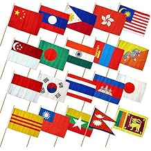 12x18 inch 12x18in Set of 20 Asian State flag mounted on a 24 inch wooden stick staff Super Polyester cloth Fabric Sewn Edges for Durability12"x18" 12x18