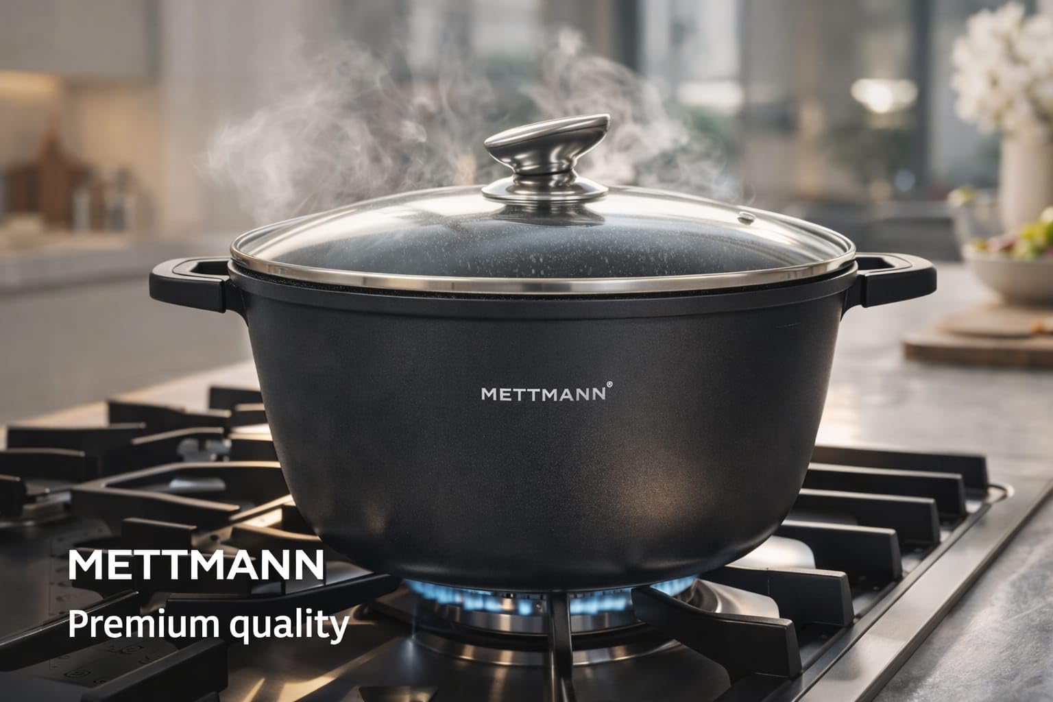 Marmite Faitout Grande Capacité 36 cm en Fonte d’Aluminium Revêtement Céramique Antiadhésif Effet Pierre Compatible Tous Feux dont Induction Couvercle en Verre Trempé Sans PFOA