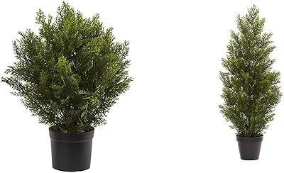 Nearly Natural 6880 2’ Cedar Artificial Bush (Indoor/Outdoor), Green & 3’ Mini (Indoor/Outdoor) Cedar Pine Tree, 3', Green