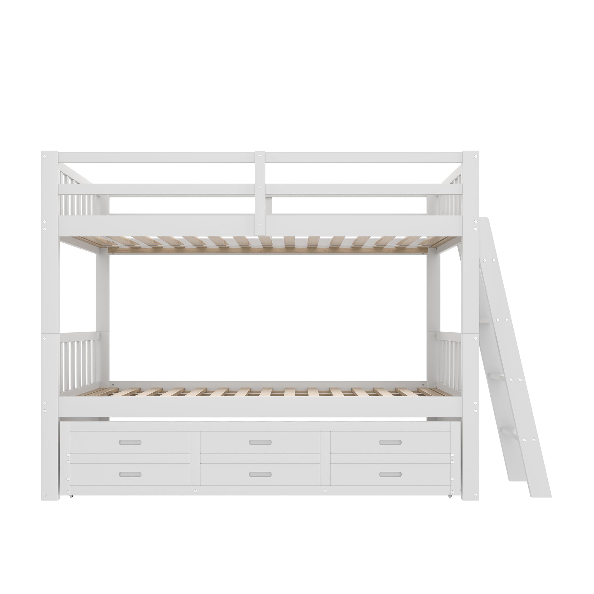 Letto a castello, 90 x 200 cm, senza materasso, per ragazze e ragazzi, struttura per letto in legno di pino MDF con scala, letto estraibile a 3 cassetti, bianco