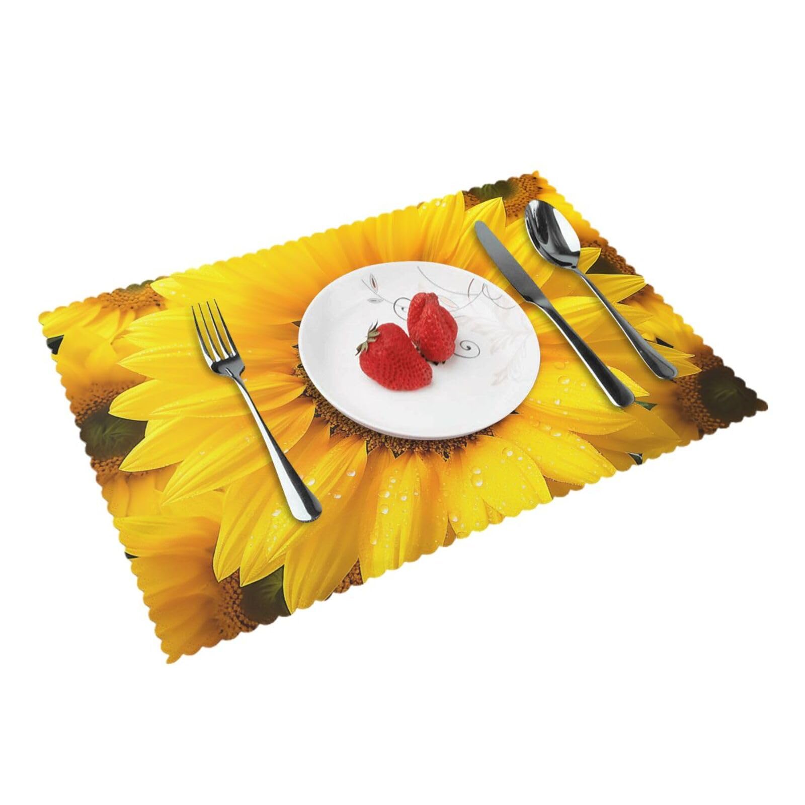 Placemats Set of 4 Heat Resistant Woven Place Mats for Dining Table Yellow Sunflower Placemats Washable Wipeable PVC Table Mats Indoor/Outdoor Place Mats for Party Kitchen Decor 30x45 cm