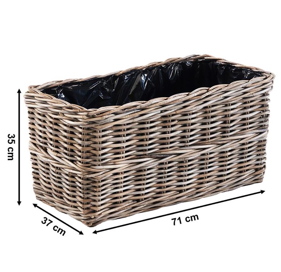 Kobolo Blumenbank LALE eckiger Pflanzkorb aus Rattan 71x37x35 cm Grau