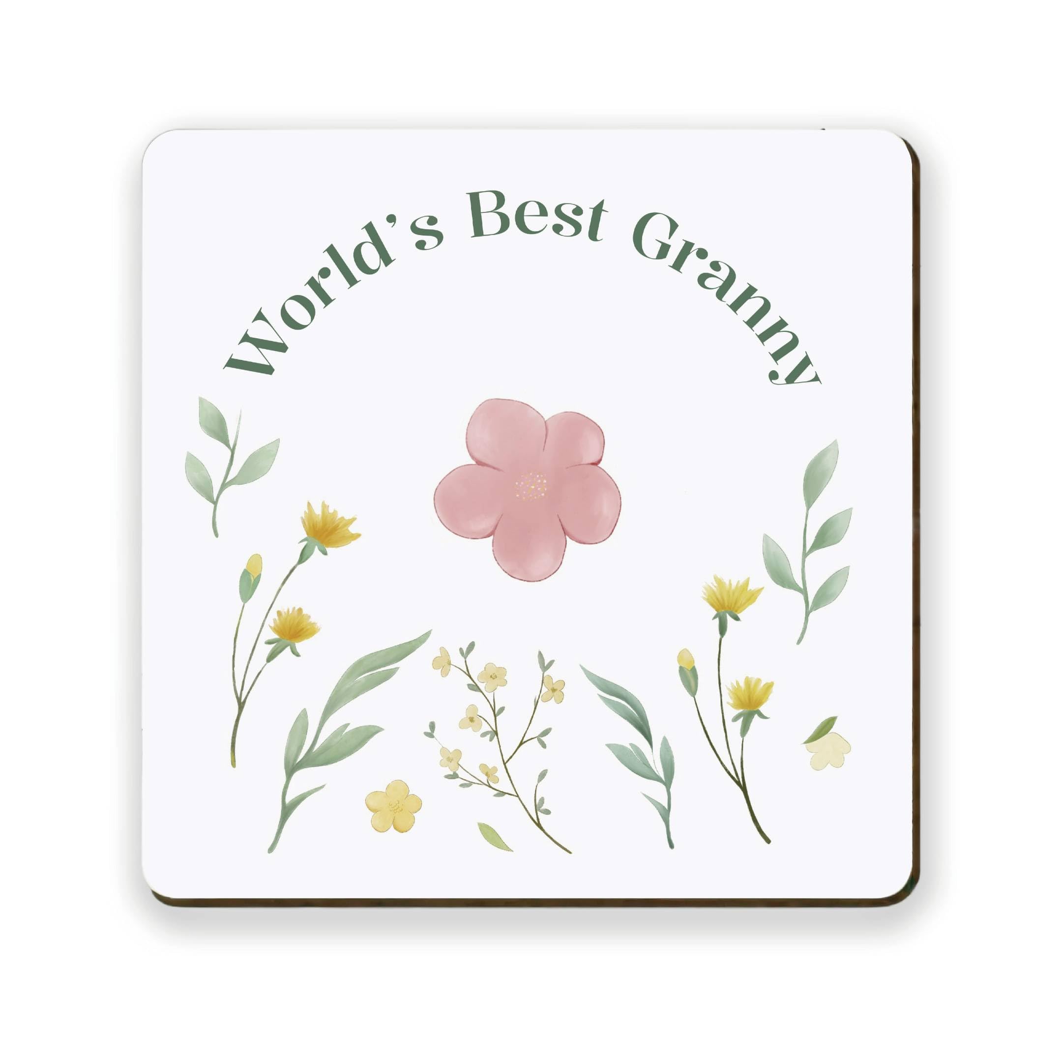 Reochps World's Best Granny Coaster - Grandma Coaster Funny Gift for Nanny Home Kitchen Table Decor Gifts for Nan Absorbent Cork Base Nan Birthday Gifts Gran Mothers Day or Christmas Birthday (Square)