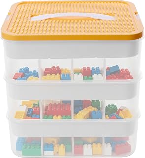 Kids Toy Storage Box with Building Platform, Stackable Organizer for Blocks | Durable PP/PET Construction with Handle & Secure Latch - Adjustable Dividers for Children's Rooms, Bathrooms, and Car Storage