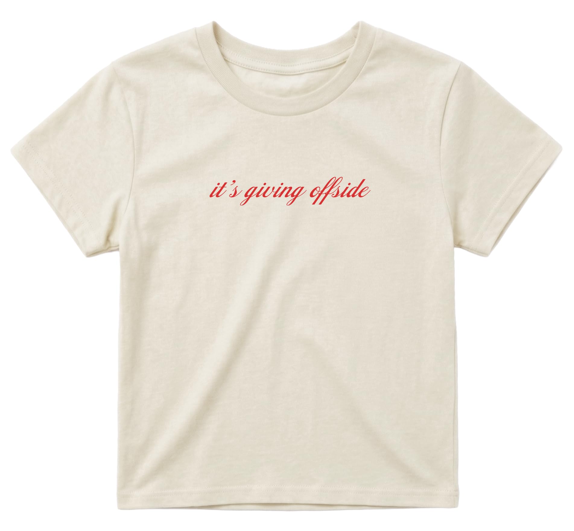 Sanfran Clothing It's Giving Offside Baby Tee T-Shirt Top World Football Shirt England Scotland Country Team 2026 Soccer Womens Flag Varsity Shirt Natural (Red Text) - XL — image 1