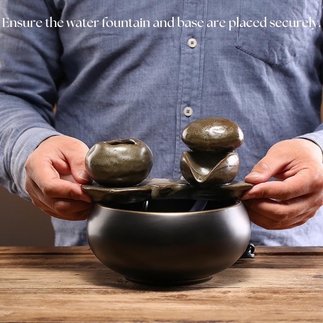Chinese Feng Shui Zen Ceramic Water Fountain Ornament, Tabletop Waterfall with Plant Holder Statue Sculpture Decoration for Wealth Abundance, Success and Prosperity Home Office Decor (Bamboo)