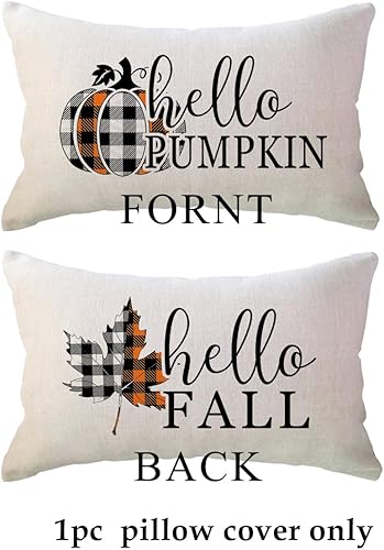 Miniatura 2 de ULOVE LOVE YOURSELF Hello Fall - Fundas de almohada reversibles con estampado de calabaza de búfalo a cuadros de doble cara, funda de cojín lumbar