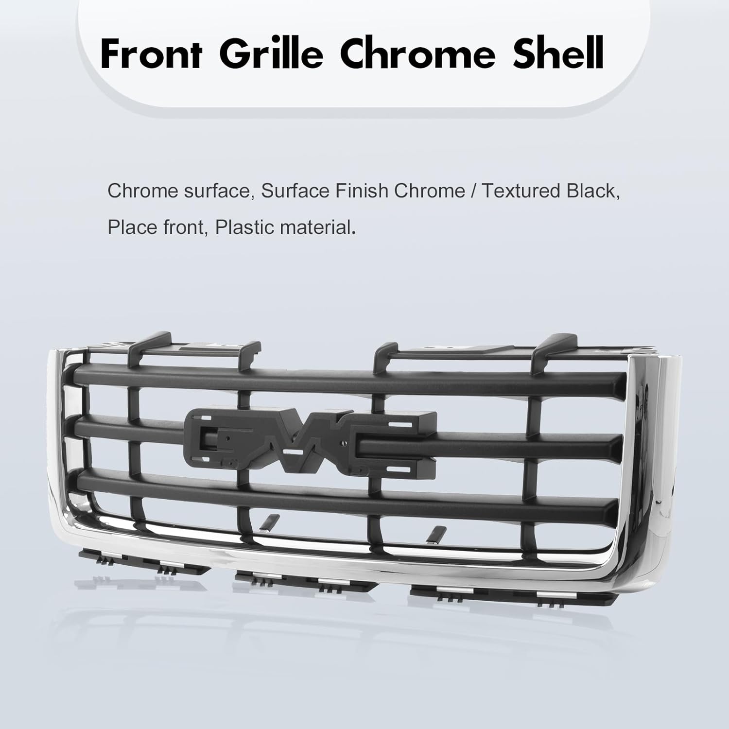 CarPartsDepot Front Grille Chrome Shell With Black Insert Compatible with GMC 2007-2013 Sierra 1500 & 2007-2010 Sierra 2500 HD 3500 HD GM1200573 25810704