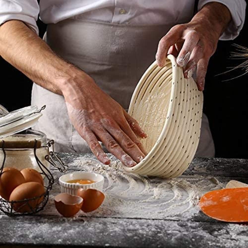Cesta ovalada de 25,4 cm a prueba de pan, cuenco de masa madre con forro de tela, suministros para hornear pan para panaderos profesionales en el hogar