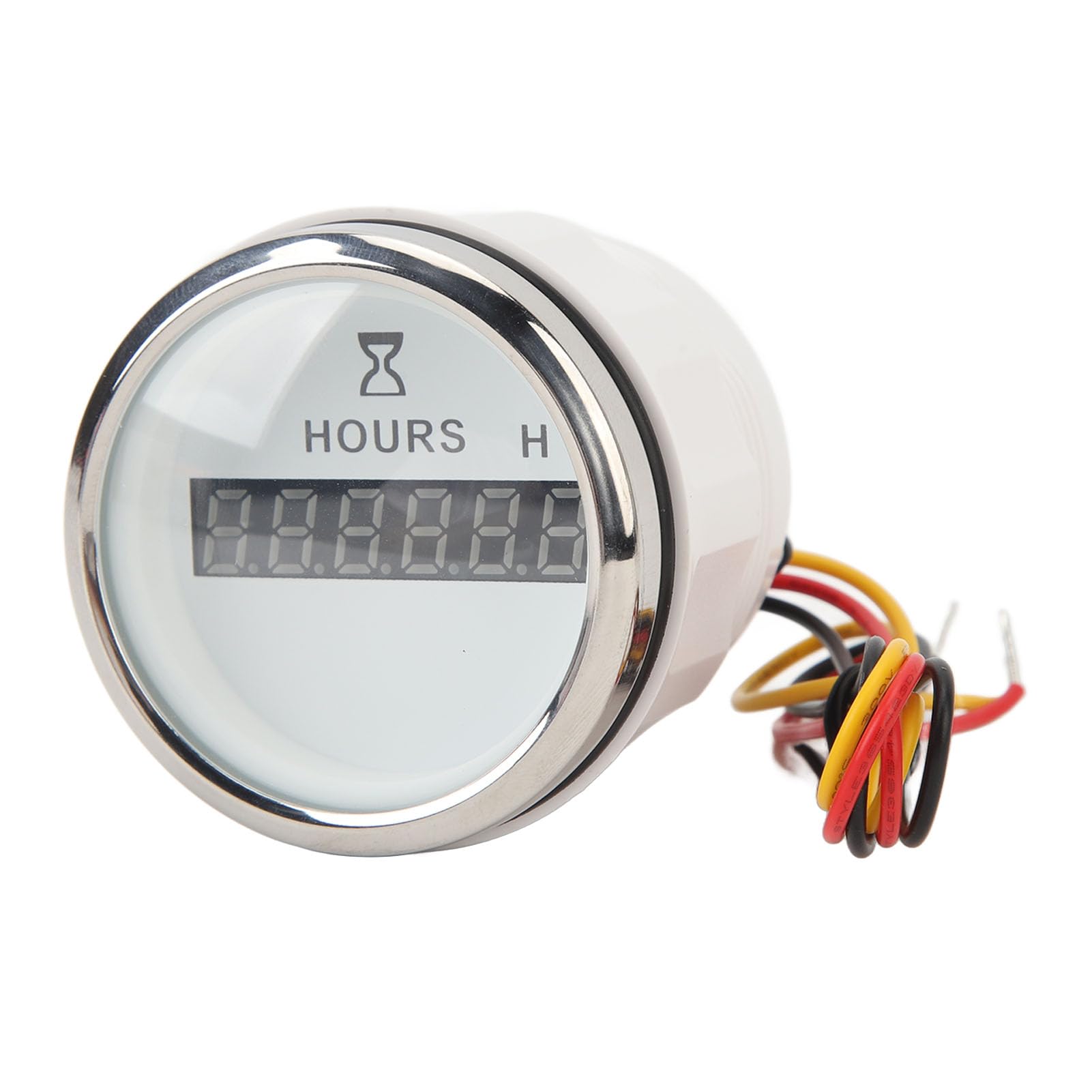 Contador Horario Digital Redondo para Barco DC 9‑32V 52MM, Contador Horario de Alta Precisión, Medidor Redondo para Vehículos Recreativos, Yates, Barcos de Pesca (esfera blanca