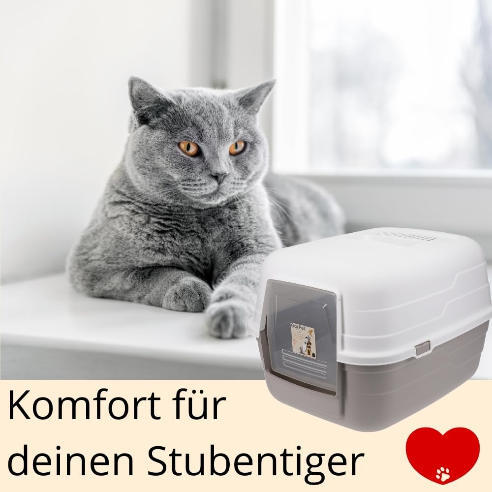Katzenklo mit Deckel Aktivkohlefilter Katzentoilette Katzen WC Hauben Toilette Klo grau modernes Design
