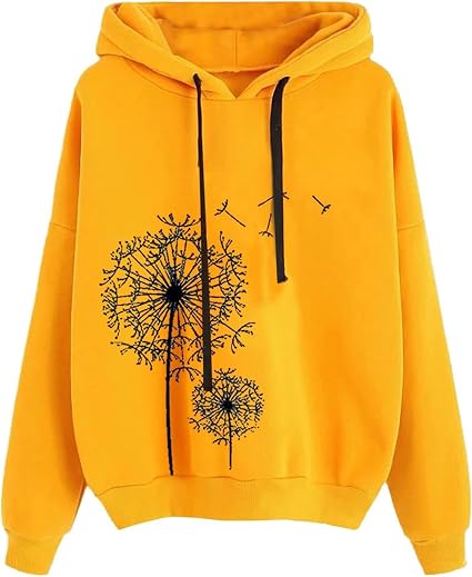 Ragazze S-3XL Nuove Donne Felpa con cappuccio Signore Ragazze con cappuccio  Dente di leone Stampato Casual Pullover Manica Lunga Autunno Primavera Felpe  (Colore: Giallo, Taglia : L) : Amazon.it: Abbigliamento