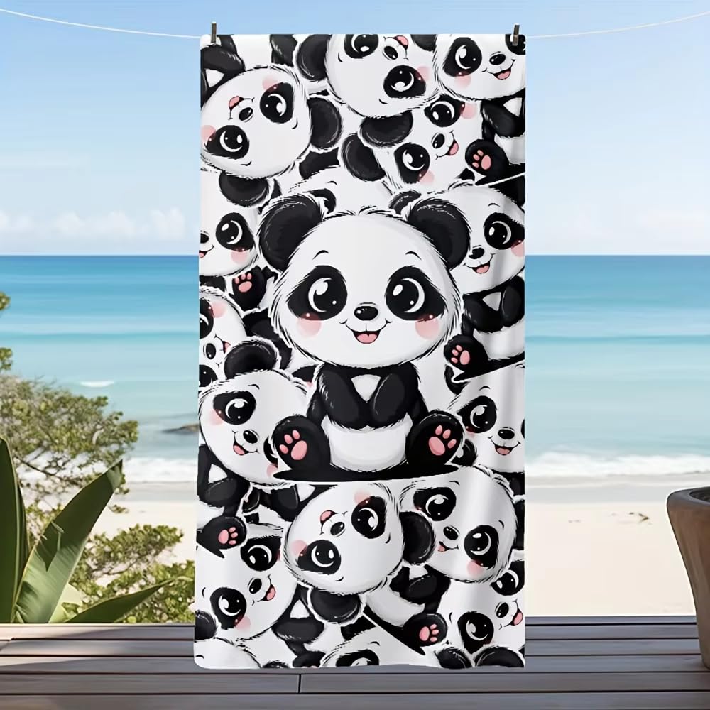 Uroczy ręcznik kąpielowy z nadrukiem pandy - ultramiękki, szybkoschnący, oddychający, wygodny design, idealny na letnie wibracje i dni na plaży (135 x 200 cm/53 x 79)
