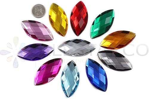 Miniatura 5 de Allstarco Diamantes de imitación acrílicos Navette con parte trasera plana, color verde esmeralda H106 de 2.441 x 1.181 in, gemas grandes para