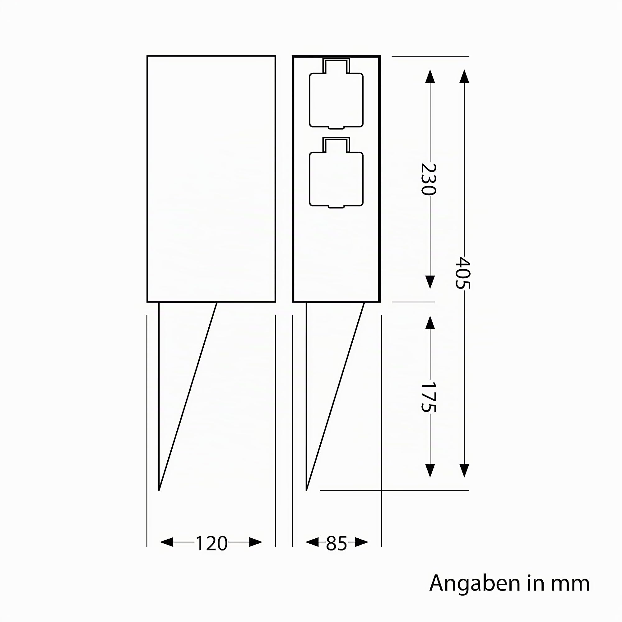 ledscom.de 3x Garten-Steckdosen-Säule POMI mit Erdspieß für außen, IP44, 4-fach, anthrazit, eckig, 23cm