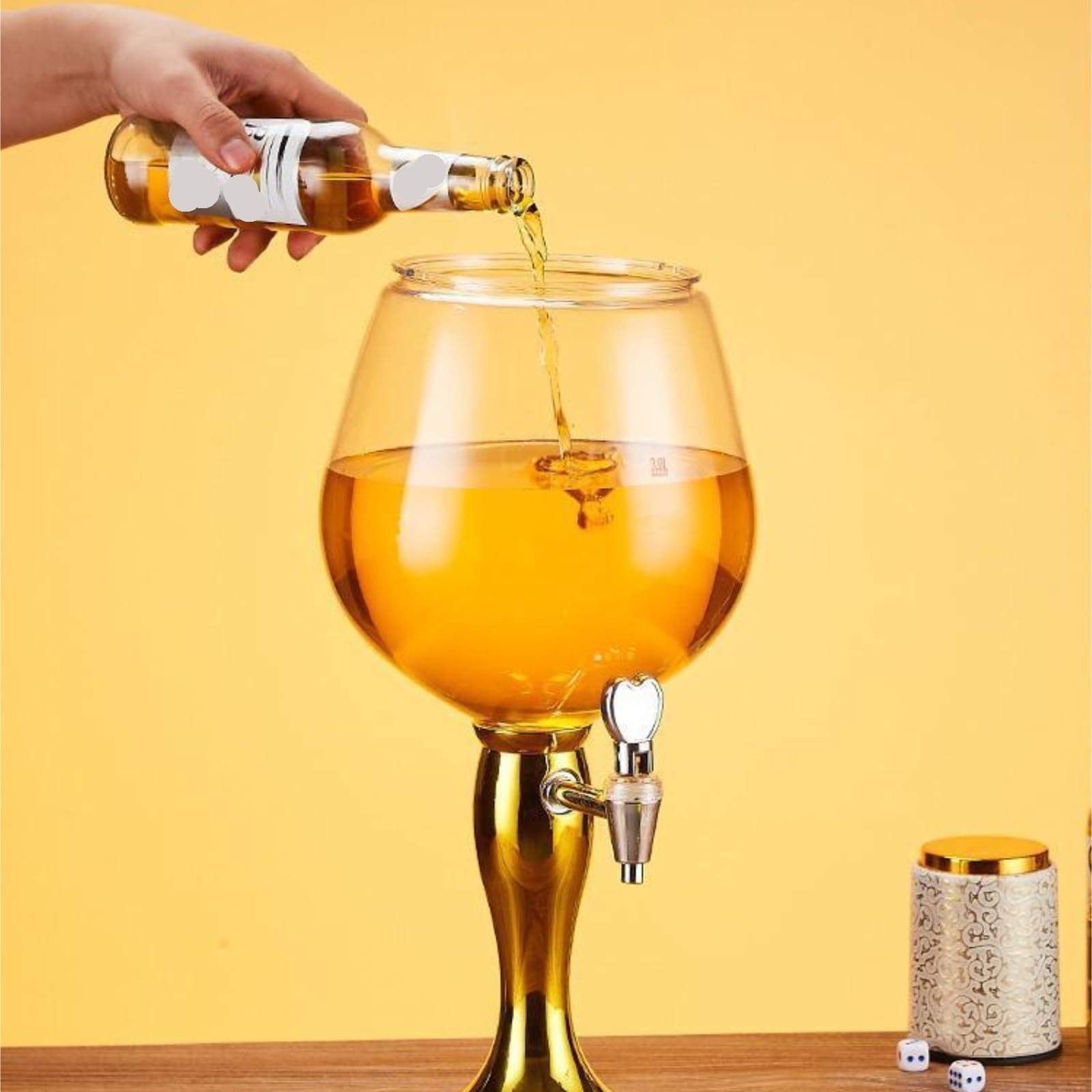 Bierspender 3L Biergetränkespender mit Eisrohr Mimosa Margarita Tower mit Zapfen for Game Party Bar(Silver)