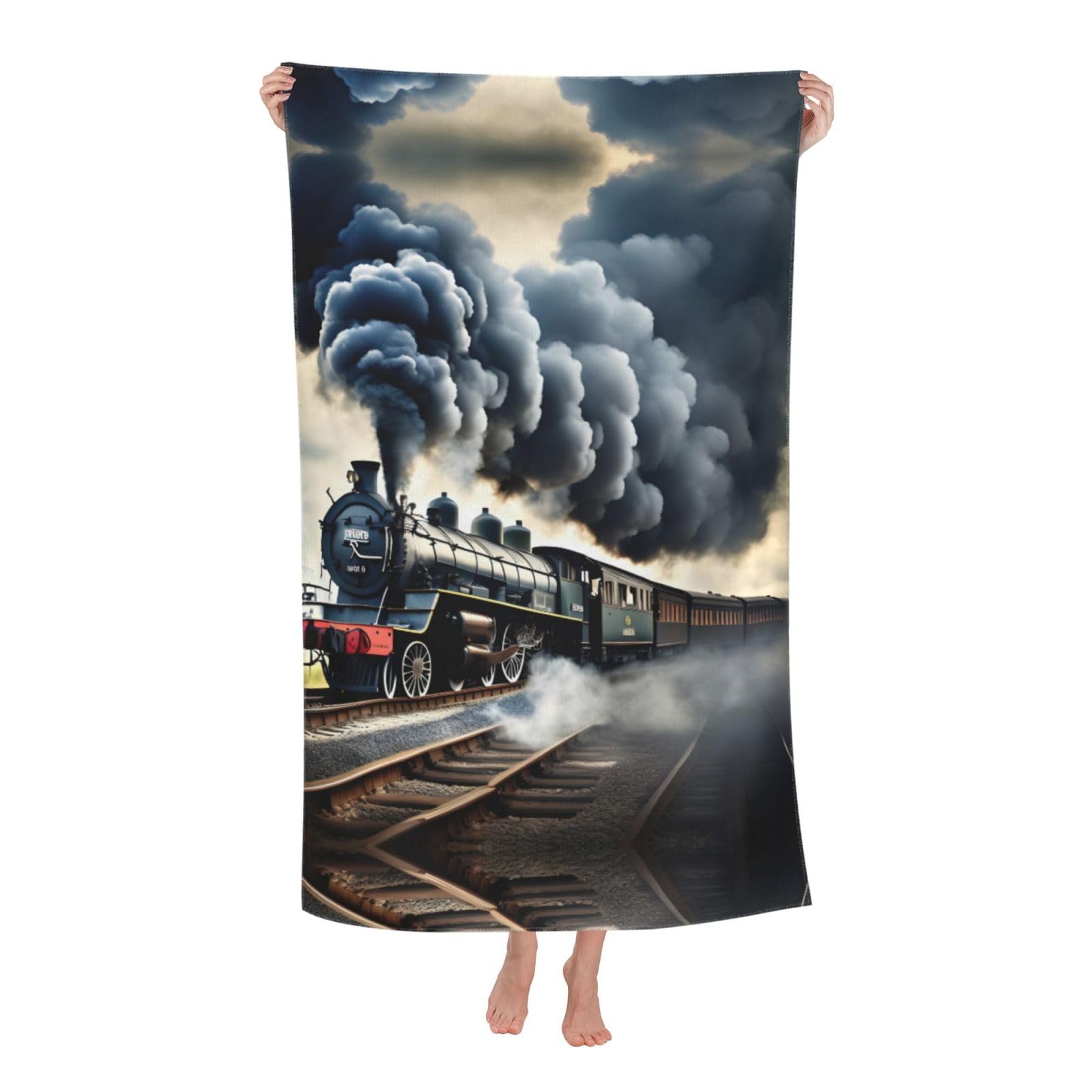 NImongt Steam Train Clouds Print Oversized Adult Beach Towel For Travel Weekend Getaways Festivals Camping Trips