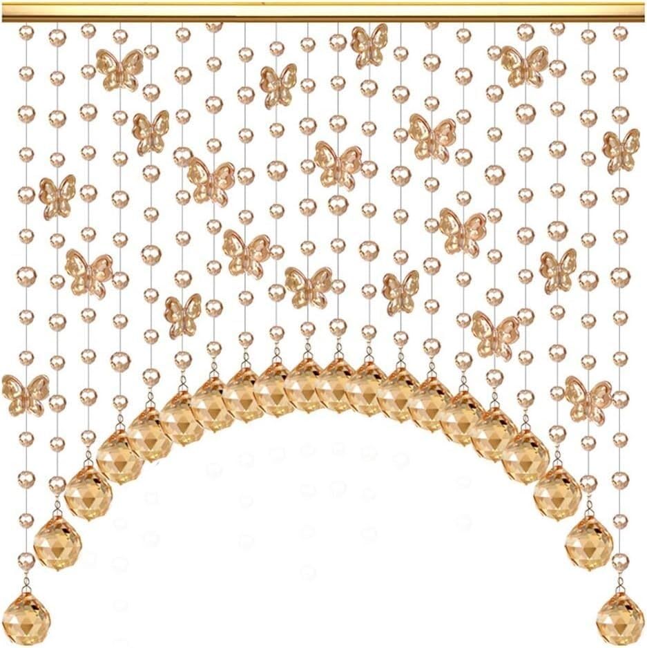 Rideau de porte en perles de verre haut de gamme arche décorative couleur jaune 90cm