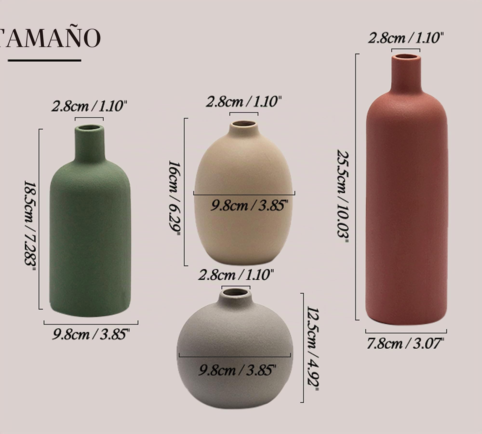 Jarrón de Cerámica, Neutral Nórdico Floreros Decorativos del Hogar para Mesa de café, Estantería, Cuarto de Baño (Rojo/Verde/Marrón Oscuro/Gris)