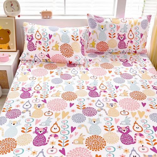 Homilay Queen Sheets Set Kids - 4 Piece Cat Sheets for Boys, Girls, Teens, Toddler, Easy Fit Deep Pockets, Breathable, Wrinkle-Free, Cozy Soft Cartoon Print Cute Kitten Bed Sheets