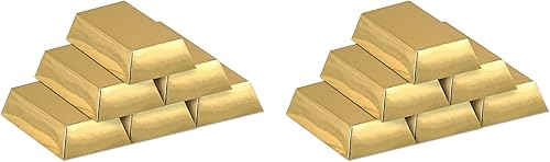 Beistle Cajas de regalo de papel de barra dorada brillante de 12 piezas para decoración de fiesta de cumpleaños temática pirata occidental y casino
