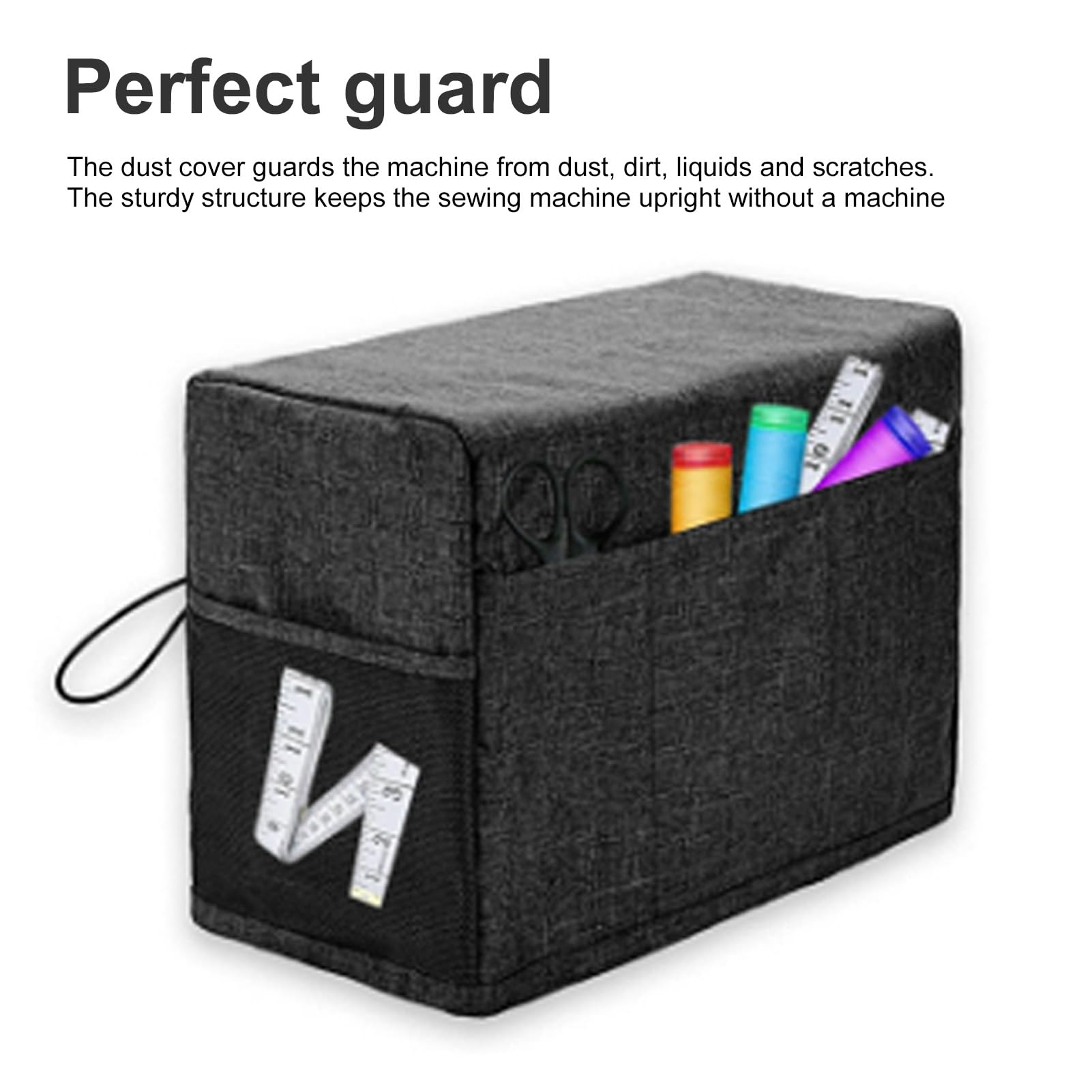 Jwthee Foldable Sewing Machine Dust Cover with Storage Pockets, 600D Oxford Cloth Protective Sewing Machine Dust Cover (Black)