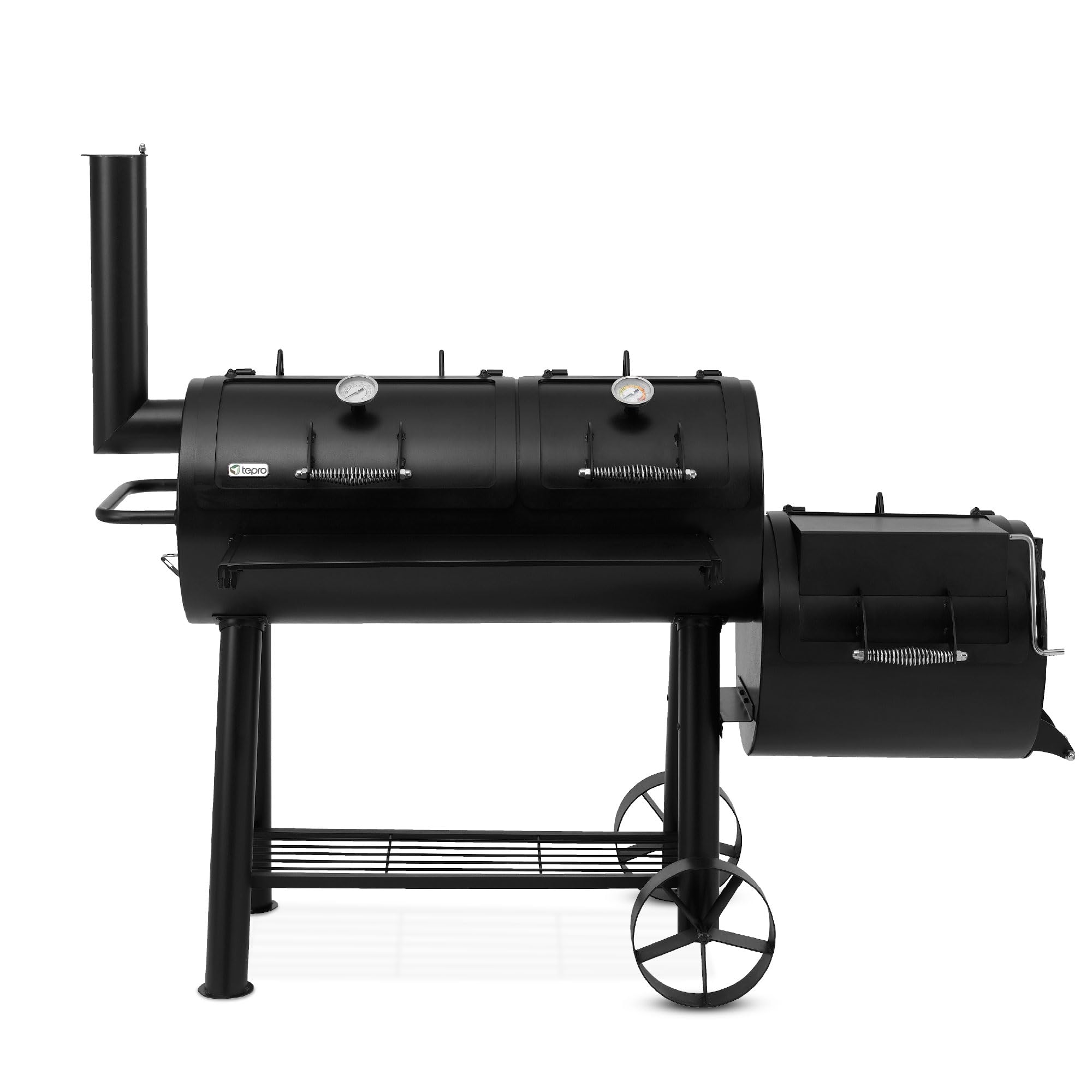 tepro Indianapolis 1146 Massiv Smoker – XXL‑Holzkohlegrill & Smoker mit ca. 97,5×44cm Hauptrost + ca. 48×43cm Seitenkammer, Thermometer, Ablagetisch & Rädern