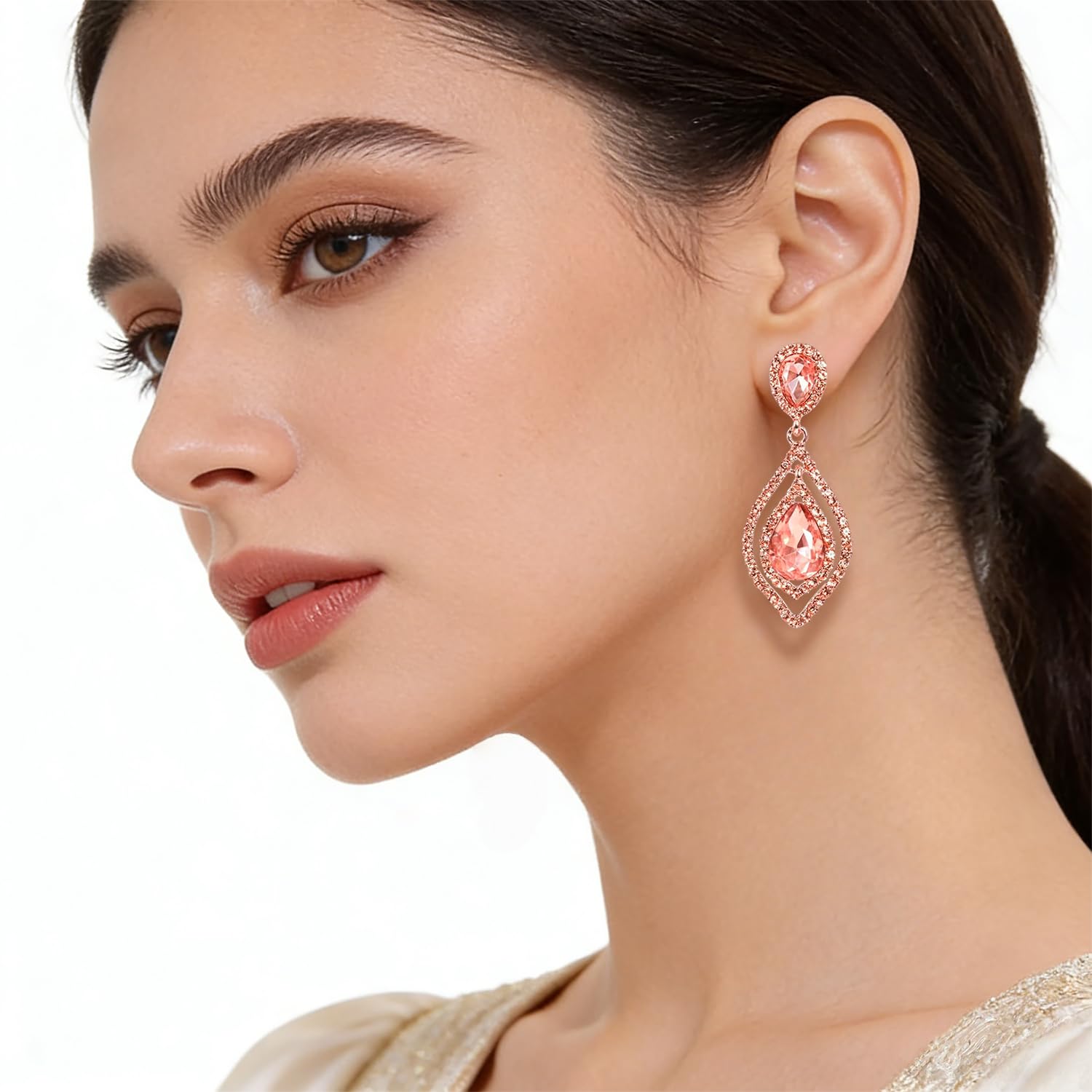 NLCAC Women Pear Shape Crystal Earrings Dangle Teardrop Rhinestone Chandelier Bridal Earring for Wedding