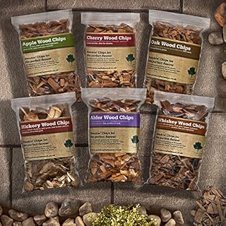 Gwernyfed Wood Selection Pack BBQ Smoker Chips - 1 Litre - Cherry, Apple, Oak, Alder, Hickory & Whiskey for Smoking Food (6 Pack (Whiskey, Apple,Oak,Cherry,Hickory,Alder))