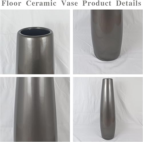Miniatura 6 de Florero de cerámica plateado de 24 pulgadas de alto, jarrones grandes y modernos para decoración de sala de estar, jarrón de mimbre grande para