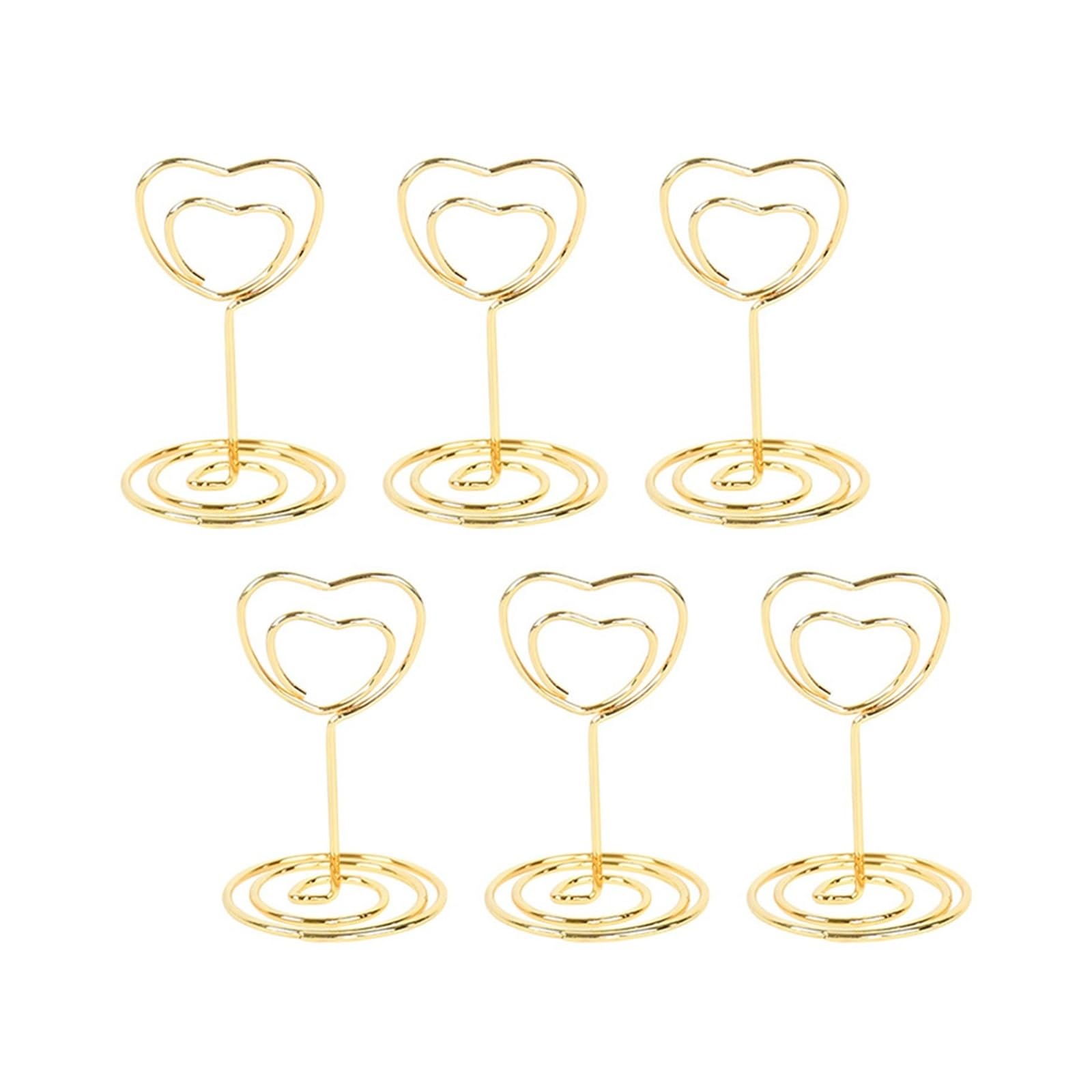 Lujauey Memo Clip Holder 30Pcs Metal Place Card Holders Photo Clip Stands Wedding Table Number Name Sign Stand Home Decoration for Wedding Party Office Memo(Gold heart)