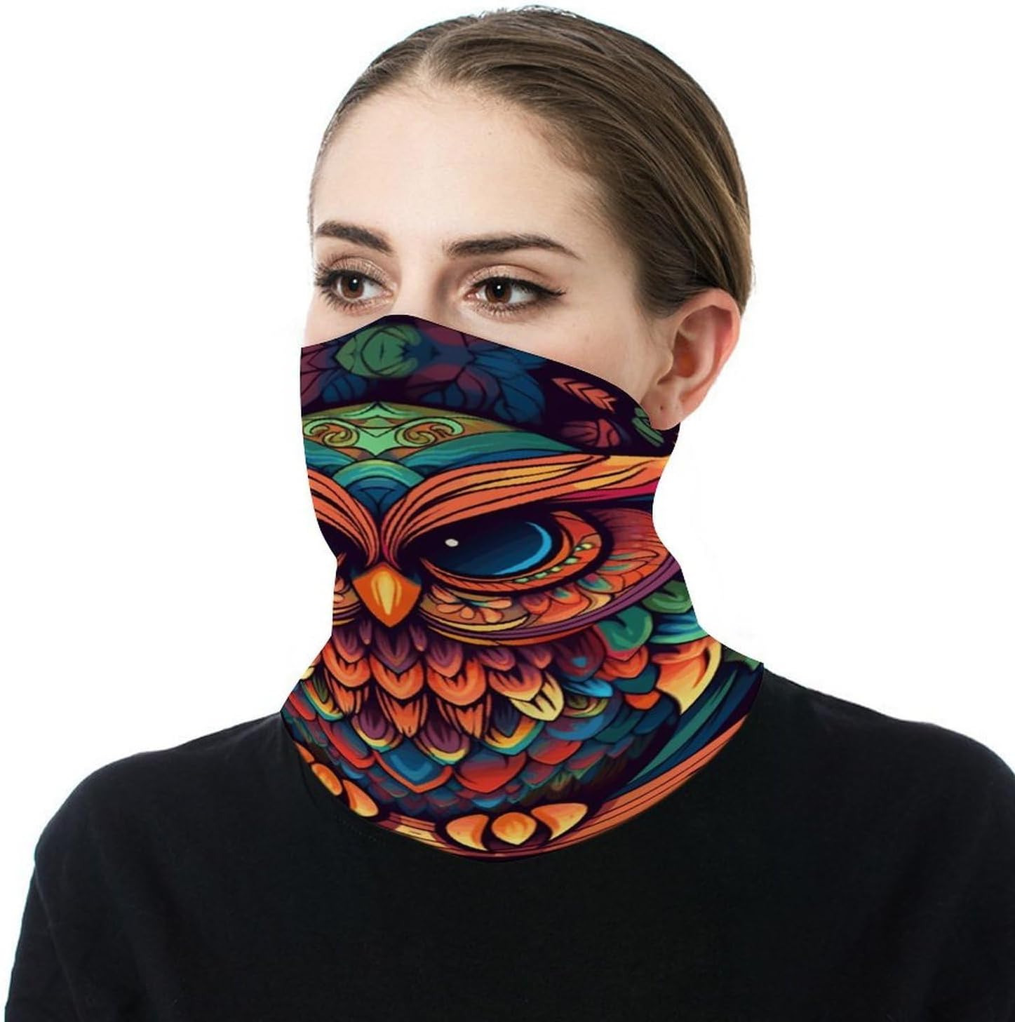 Color Owl Pattern Neck Gaiter UV Protection Polyester Face Gaiter Breathable Quick Dry Head Wrap Multifunctional Stretchy Seamless Bandana for Outdoor Cycling Hiking Skiing Running