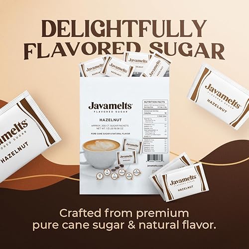 Miniatura 2 de Javamelts Paquetes de azúcar con sabor a avellana  Azúcar de caña pura para hornear, sustituto del jarabe de café, cócteles, té, sin OMG, sin
